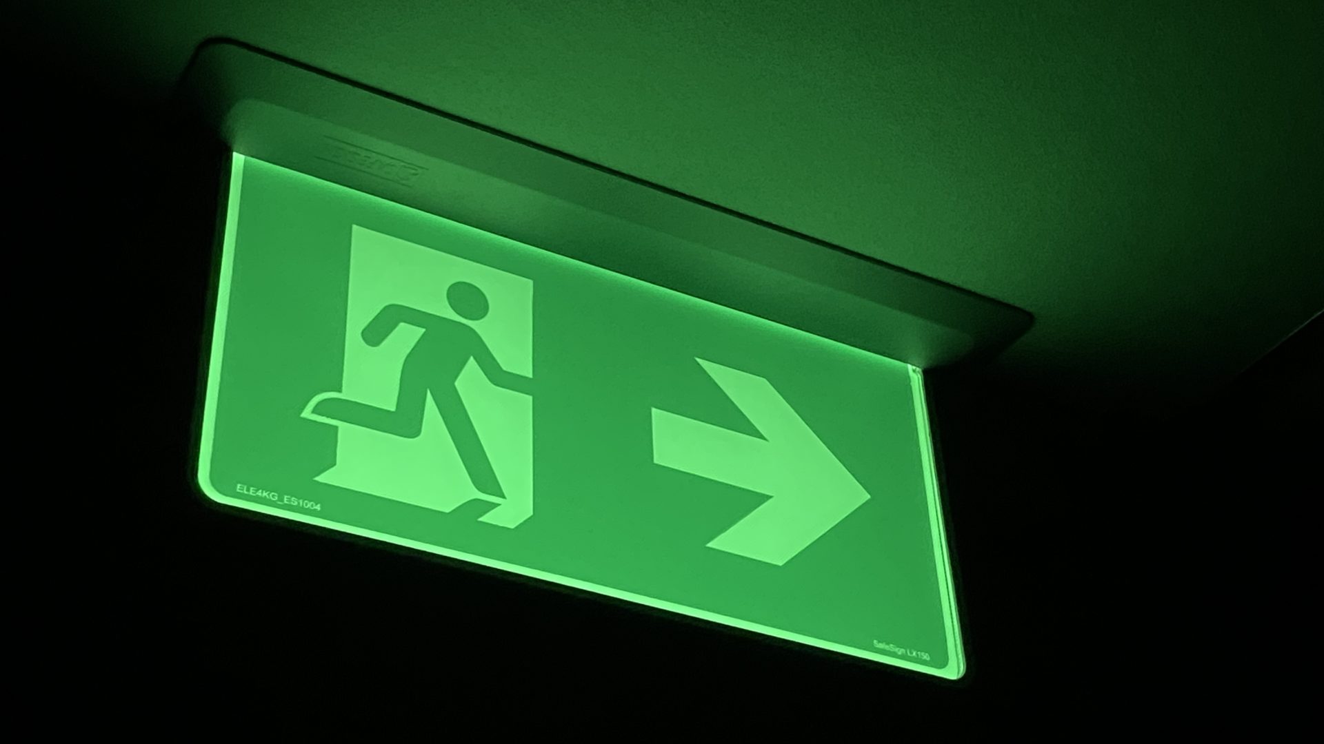 Safe Sign LX150S, with no backup battery, only photoluminicsent afterglow